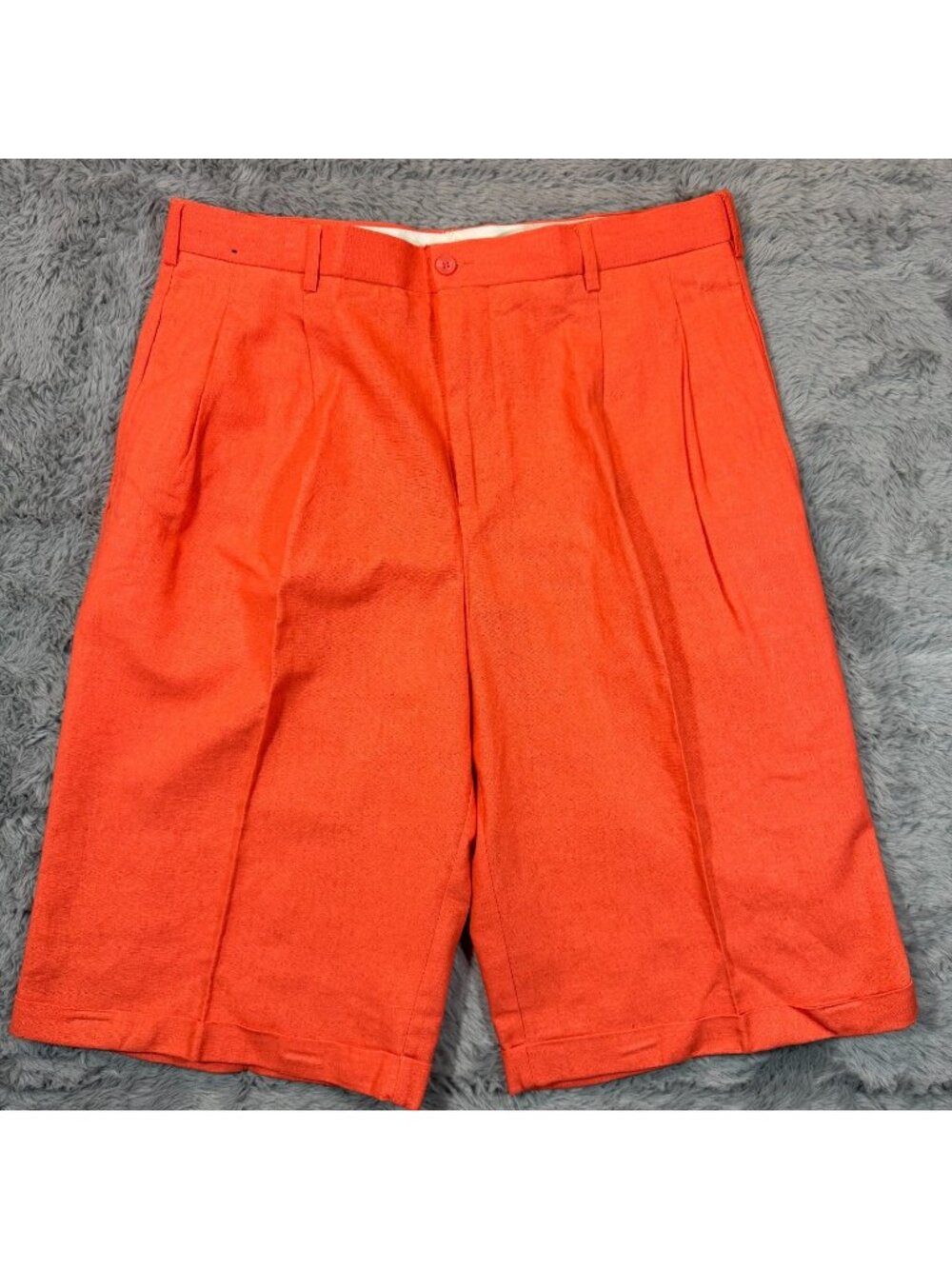 Trust Shorts Men's 36 Orange Linen Chino Preppy Pleated Business Career Academia